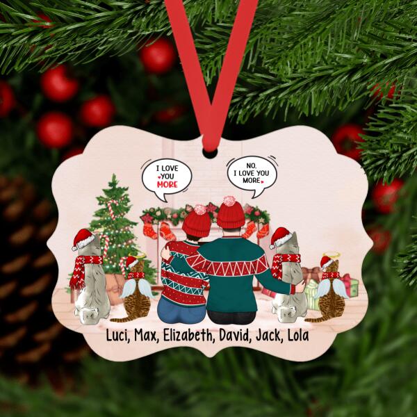 Personalized Ornament, Couple Conversation With Pets, Christmas Gift For Couple And Dog Lovers, Cat Lovers