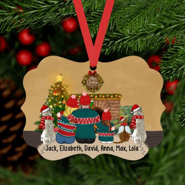 Personalized Metal Ornament, Family with Kid and Dogs Gift For Christmas