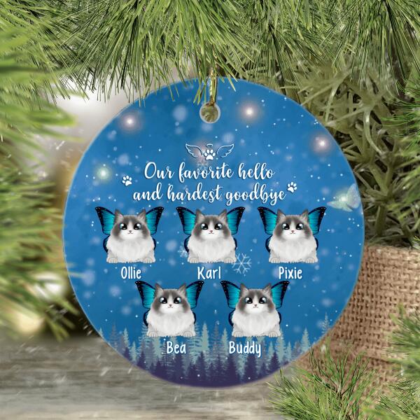 Personalized Ornament, Up To 5 Cats, Our Favorite Hello And Hardest Goodbye, Memorial Gift For Cat Lovers