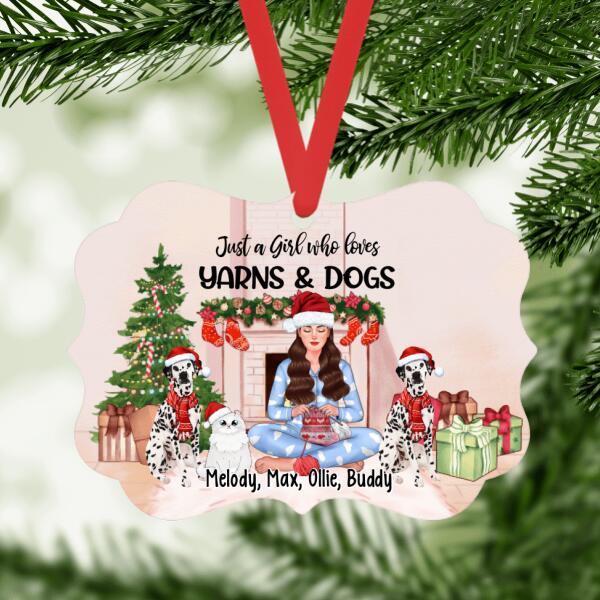 Personalized Ornament, Up To 3 Pets, Just A Girl Who Loves Yarns And Her Pets, Gift For Yarn Lovers, Cat Lovers, Dog Lovers