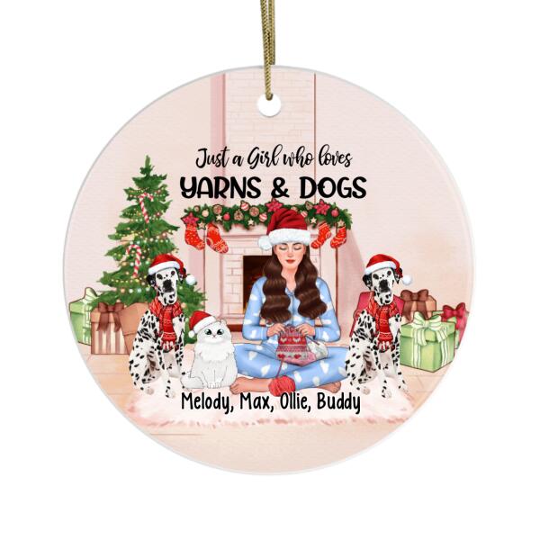 Personalized Ornament, Up To 3 Pets, Just A Girl Who Loves Yarns And Her Pets, Gift For Yarn Lovers, Cat Lovers, Dog Lovers