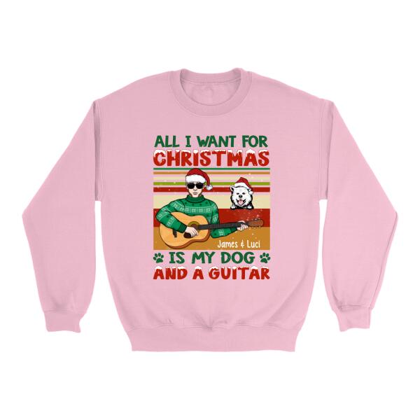 Personalized Shirt, All I Want For Christmas Is My Dogs And A Guitar, Christmas Gift For Guitarists And Dog Lovers