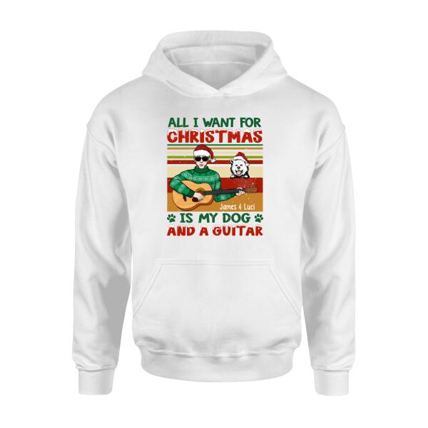 Personalized Shirt, All I Want For Christmas Is My Dogs And A Guitar, Christmas Gift For Guitarists And Dog Lovers