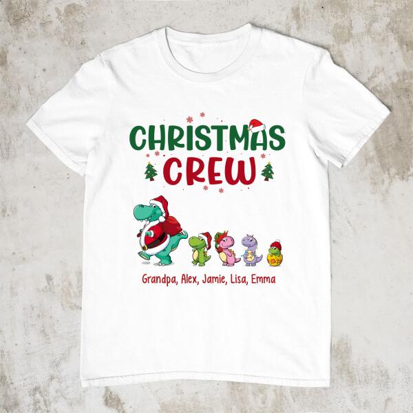 Personalized Shirt, Up To 4 Kids, Christmas Crew, Christmas Dinosaur Family, Christmas Gift For Dinosaur Lovers, Family And Friends