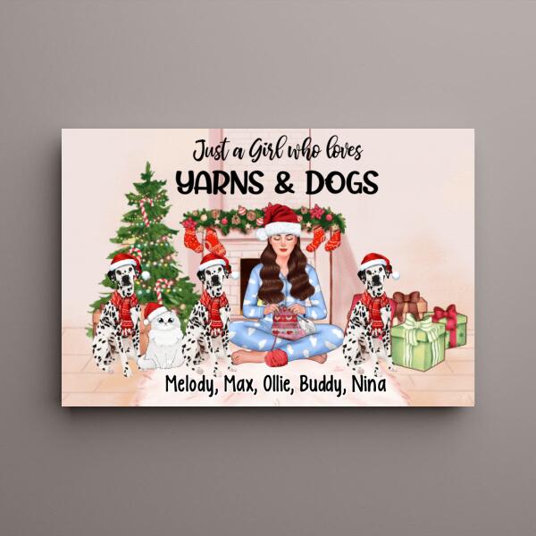 Up To 4 Pets Just A Girl Who Loves Yarns And Her Pets - Personalized Canvas Yarn Lovers, Christmas