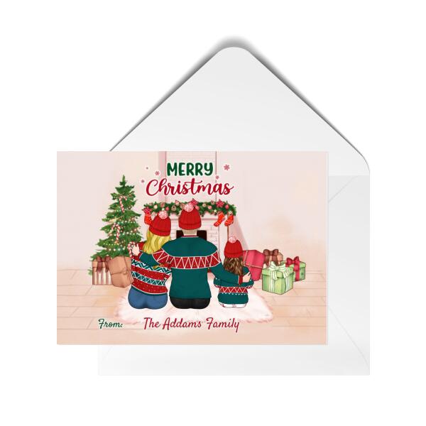 Personalized Postcard, Merry Christmas Parents, One Kid and Pets Custom Holiday Gifts