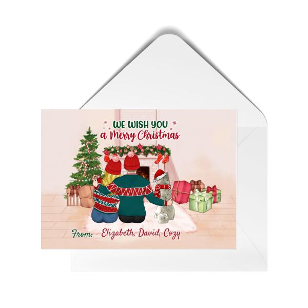 Personalized Postcard, Merry Christmas Couple And Pets, Custom Holiday Gift
