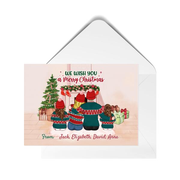 Personalized Postcard, We Wish You A Merry Christmas, Couple And Two Kids, Pets, Custom Holiday Gift