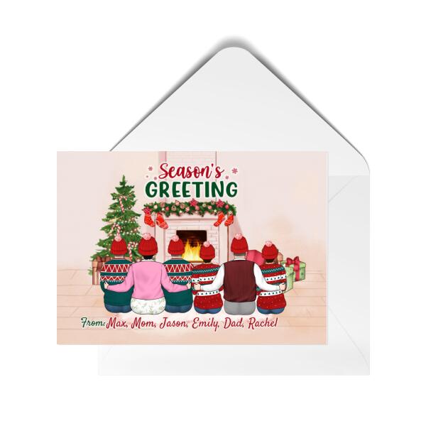 Personalized Postcard, Season's Greeting, Parents With Sons And Daughters, Christmas Gift For Family