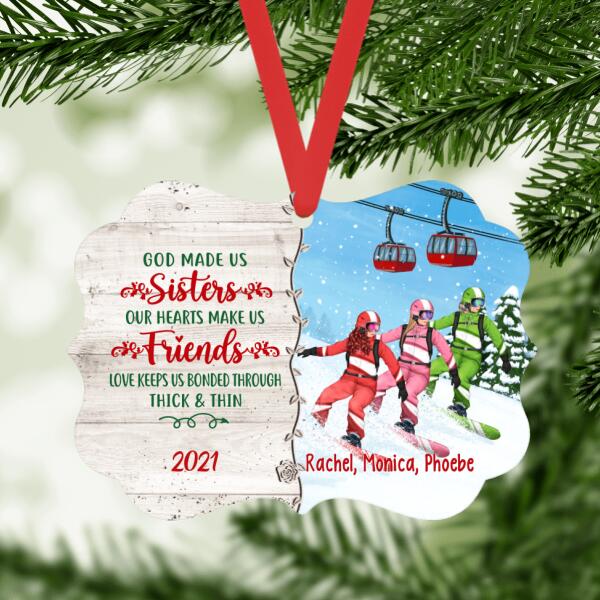 Personalized Ornament, Up To 3 Girls, To My Best Friends, Snowboarding Sisters, Christmas Gift For Sisters, Besties
