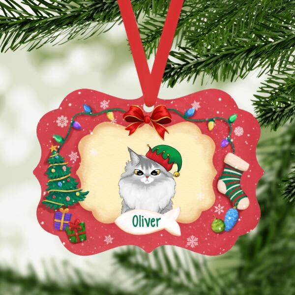 Personalized Ornament, Cute Cat Peeking, Christmas Gift For Cat Lovers