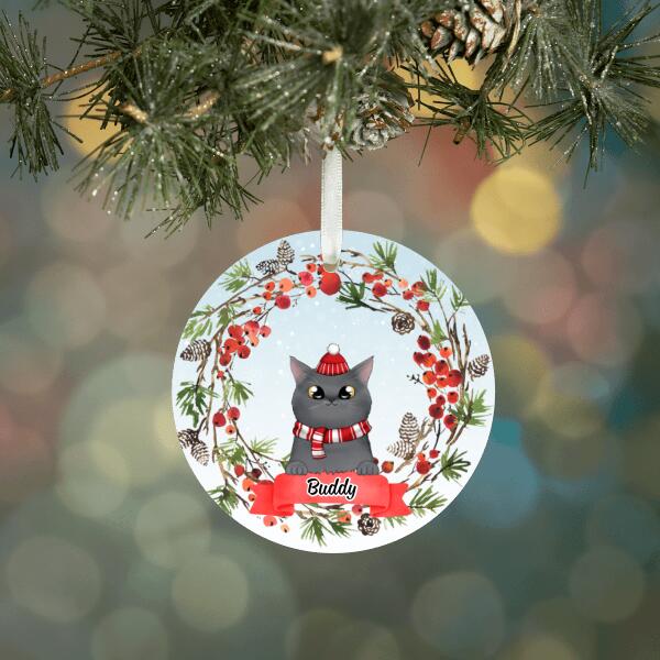 Personalized Ornament, Up To 3 Cats, Cat Peeking, Cat Wreath, Christmas Gift For Cat Lovers