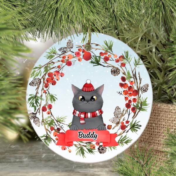 Personalized Ornament, Up To 3 Cats, Cat Peeking, Cat Wreath, Christmas Gift For Cat Lovers