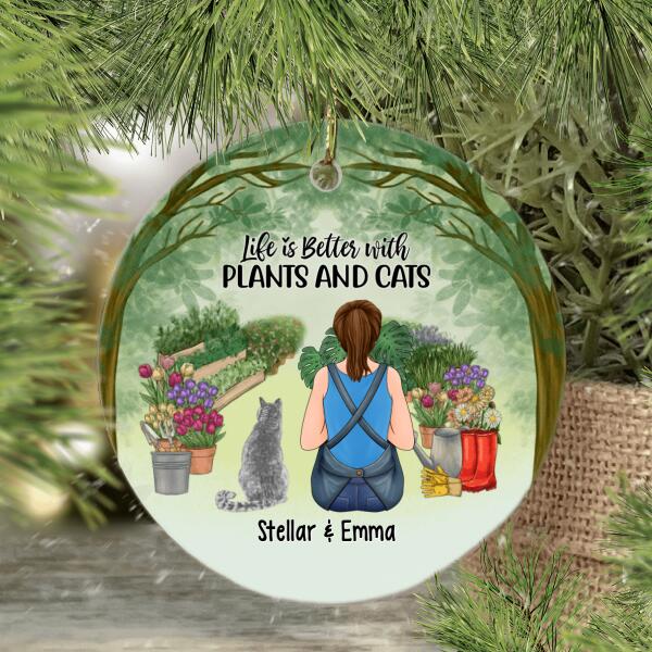 Personalized Ornament, A Girl Gardening With Cats, Gift For Gardeners And Cat Lovers