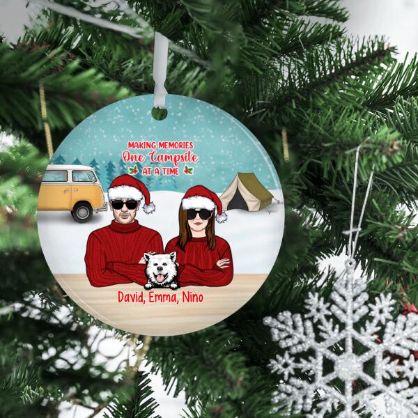Personalized Ornament, Camping Partners For Life - Couple And Pets, Christmas Gift For Campers, Dog Lovers, Cat Lovers