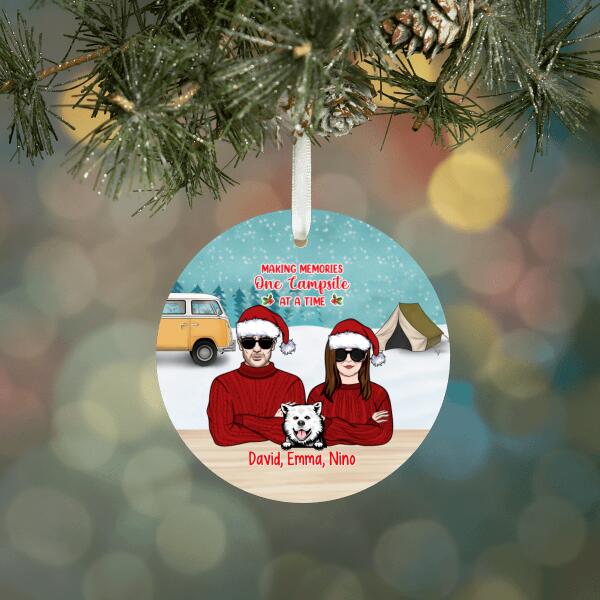 Personalized Ornament, Camping Partners For Life - Couple And Pets, Christmas Gift For Campers, Dog Lovers, Cat Lovers