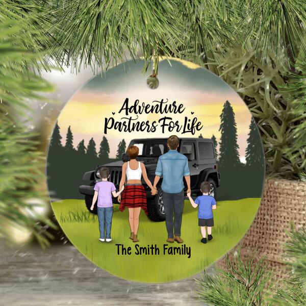 Personalized Ornament, Family Standing With Car - Adventure Partners For Life, Gift For Family, Car Lovers, Dog Lovers