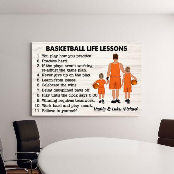 Dad and Son Basketball Life Lessons - Personalized Gifts Custom Canvas Basketball for Dad, for Kid, Basketball Lovers