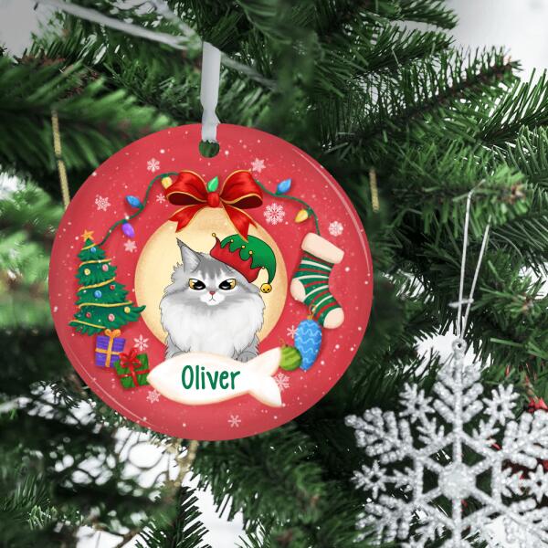 Personalized Ornament, Cute Cat Peeking, Christmas Gift For Cat Lovers