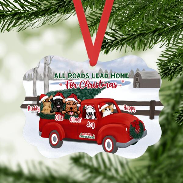 Personalized Ornament, All Roads Lead Home For Christmas, Dogs & Cats Christmas Car, Christmas Gift For Dog, Cat Lover, Family