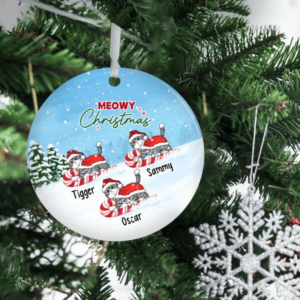 Personalized Ornament, Meowy Catmas, Skiing Cats At Christmas, Christmas Gift For Skiing Lover, Cat Lover