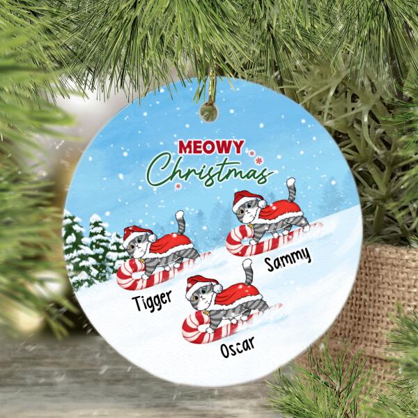 Personalized Ornament, Meowy Catmas, Skiing Cats At Christmas, Christmas Gift For Skiing Lover, Cat Lover