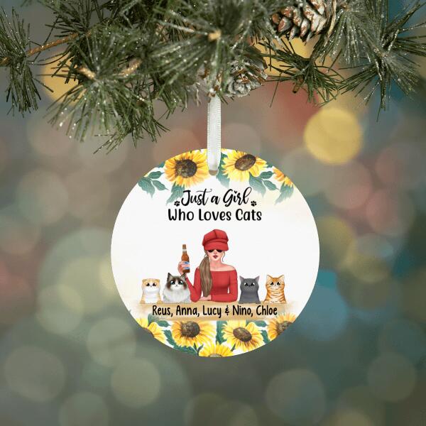 Personalized Ornament, Just A Girl Who Loves Cats - Flower Theme, Christmas Gift For Cat Lovers