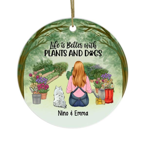 Personalized Ornament, A Girl Gardening With Dogs, Gift For Gardeners And Dog Lovers
