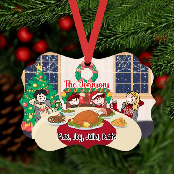 Personalized Ornament, Family Around Christmas Dining Table, Christmas Gift For Family