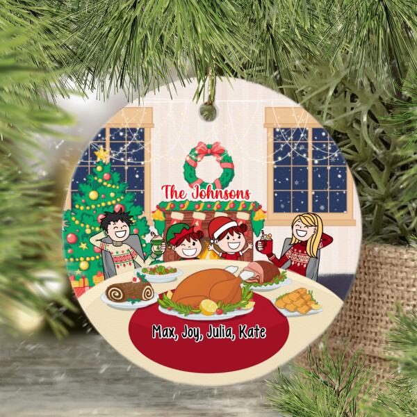 Personalized Ornament, Family Around Christmas Dining Table, Christmas Gift For Family