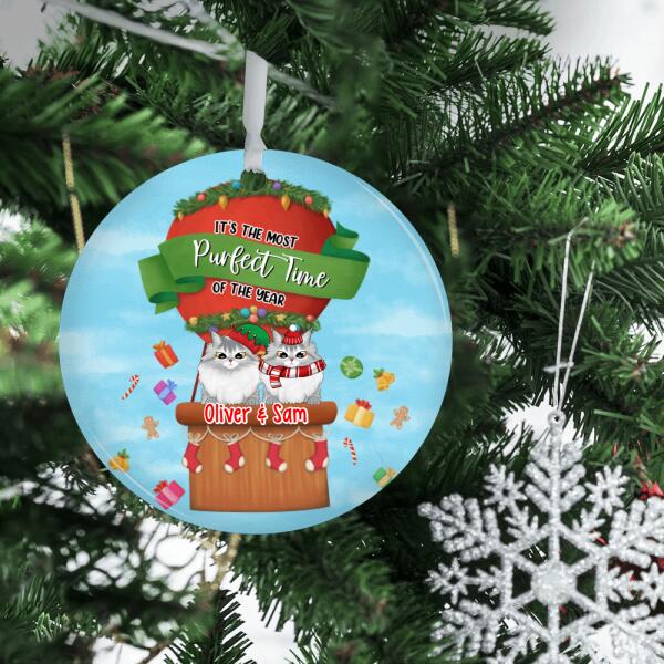 Personalized Ornament, Christmas Cats In Hot Balloon, It's The Most Purfect Time Of The Year, Christmas Gift For Cat Lover