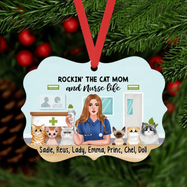 Rockin the Cat Mom and Nurse Life - Christmas Personalized Gifts Custom Cat Ornament for Cat Mom, Cat Lovers