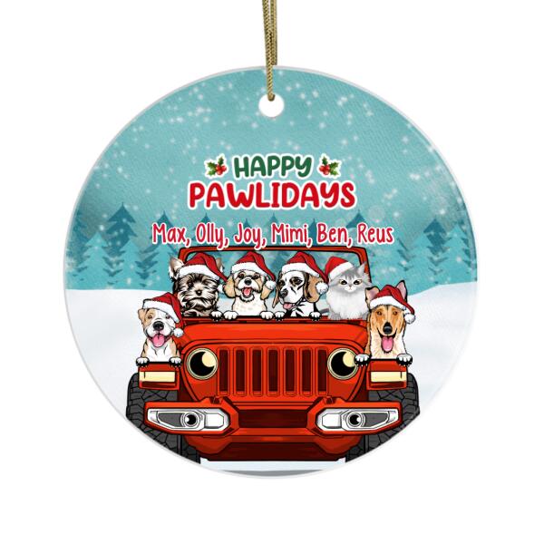 Personalized Ornament, Up To 6 Pets On Car, Happy Pawlidays, Christmas Gift For Car Lovers, Dog Lovers, Cat Lovers