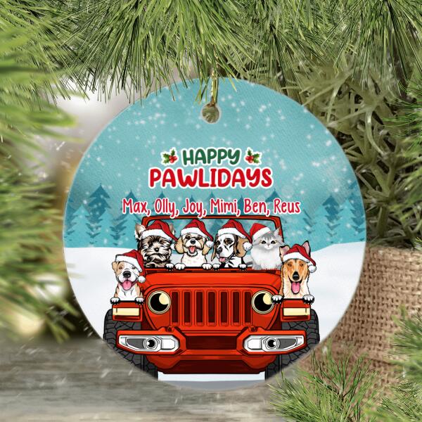 Personalized Ornament, Up To 6 Pets On Car, Happy Pawlidays, Christmas Gift For Car Lovers, Dog Lovers, Cat Lovers