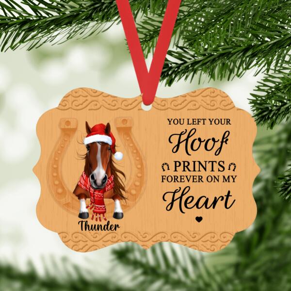 Personalized Ornament, You Left Hoof Prints Forever On My Heart, Memorial Gift For Horse Loss, Christmas Gift For Horse Lover