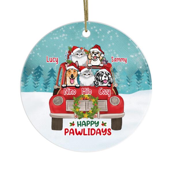 Personalized Ornament, Happy Pawliday, Up To 5 Dogs, Cats On Christmas Car, Christmas Gift For Dog Lover, Cat Lover, Family