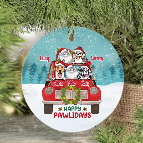 Personalized Ornament, Happy Pawliday, Up To 5 Dogs, Cats On Christmas Car, Christmas Gift For Dog Lover, Cat Lover, Family