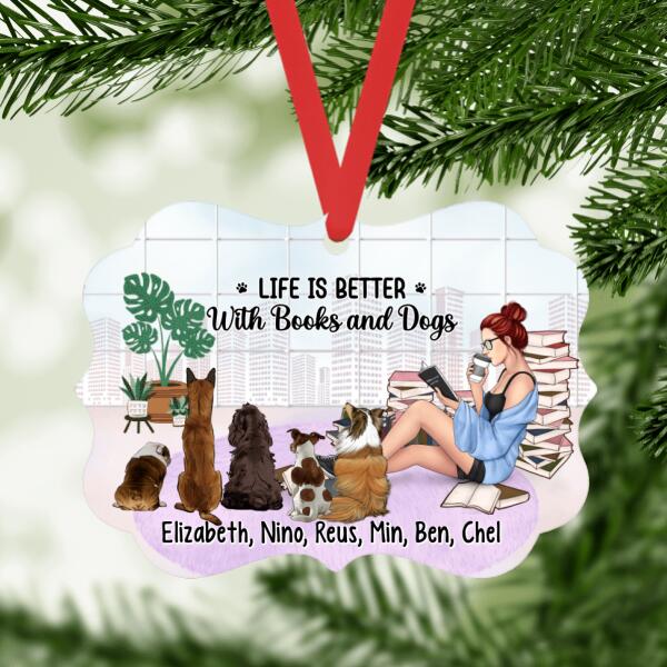 Personalized Ornament, Life Is Better With Books And Dogs, Christmas Gift For Book Lovers And Dog Lovers