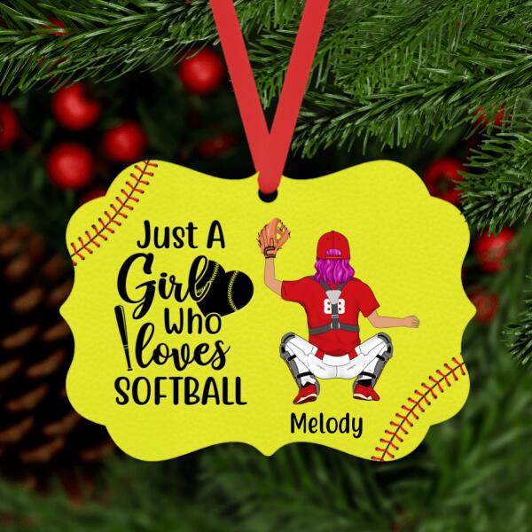 Personalized Ornament, Christmas Gift For Softball Fans, Just A Girl Who Loves Softball
