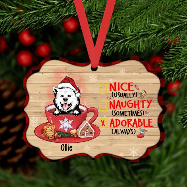Personalized Ornament, Up To 3 Dogs, Christmas Gift For Dog Lovers, Dog Peeking In Christmas Cup, Nice Naughty Adorable