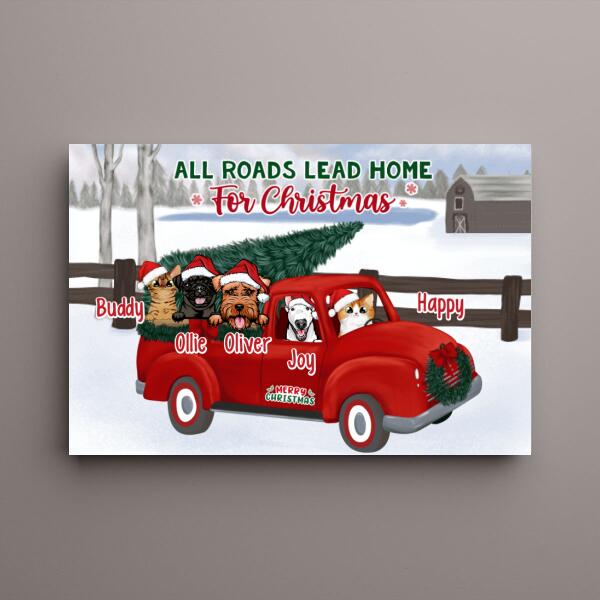 Personalized Canvas, All Roads Lead Home For Christmas, Up To 5 Dogs, Cats, Christmas Gift For Family, Dog, Cat Lover