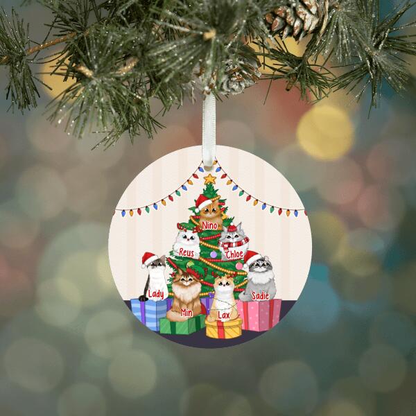 Personalized Ornament, Cat Around Christmas Tree, Christmas Gift For Cat Lovers