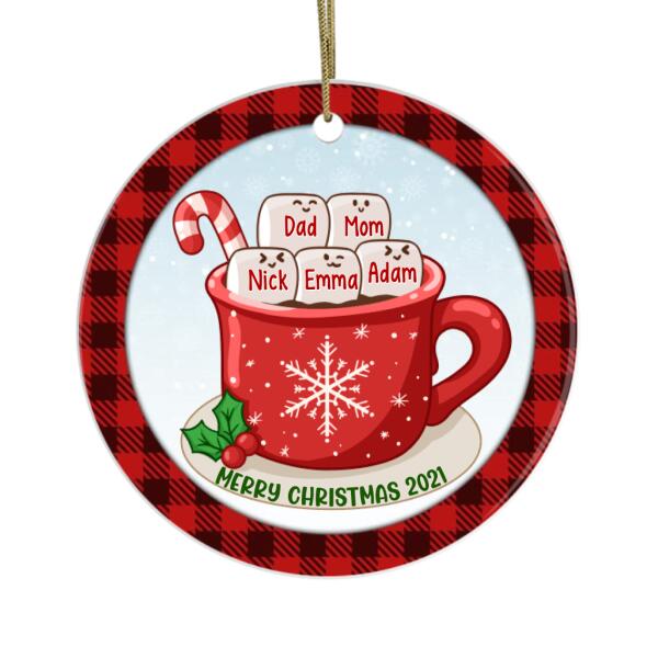 Personalized Ornament, Merry Christmas, Hot Cocoa With Marshmallows Family, Christmas Gift For Family