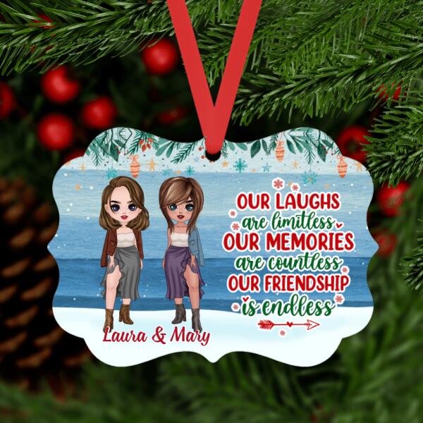 Personalized Ornament, Up To 4 Girls, Christmas Gift For Sisters, Best Friends, Our Laugh Are Limitless