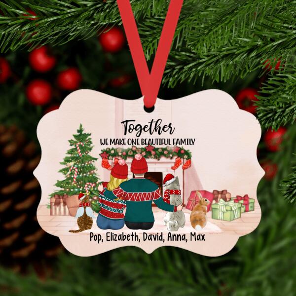 Personalized Ornament, Christmas Couple With Pets, Christmas Gift For Family And Dog Lovers, Cat Lovers, Rabbit Lovers