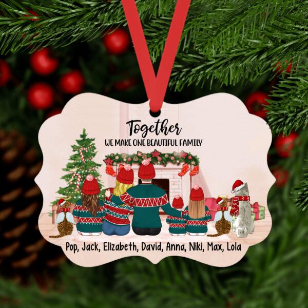 Personalized Ornament, Christmas Couple With Three Kids And Pets, Christmas Gift For Family And Pet Lovers