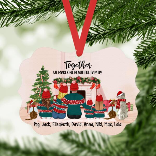 Personalized Ornament, Christmas Couple With Three Kids And Pets, Christmas Gift For Family And Pet Lovers