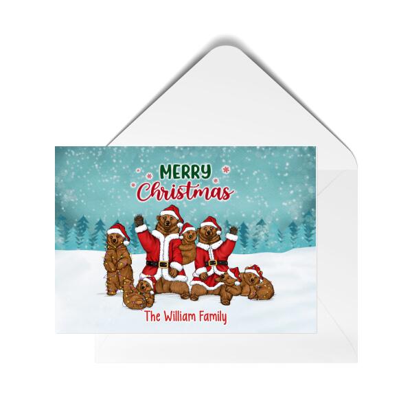 Personalized Postcard, Merry Christmas Bear Family, Couple With Kids, Christmas Gift For Family