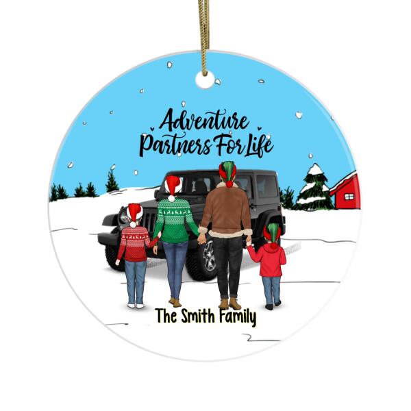 Personalized Ornament, Family Standing With Car - Adventure Partners For Life, Christmas Gift For Family, Car Lovers, Dog Lovers