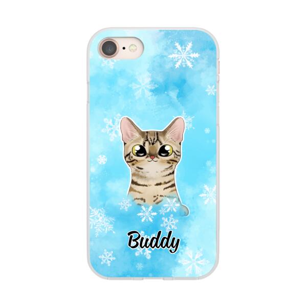 Personalized Phone Case, Up To 3 Cats, Gift For Cat Lovers, Winter Theme, Cats And Snowflake